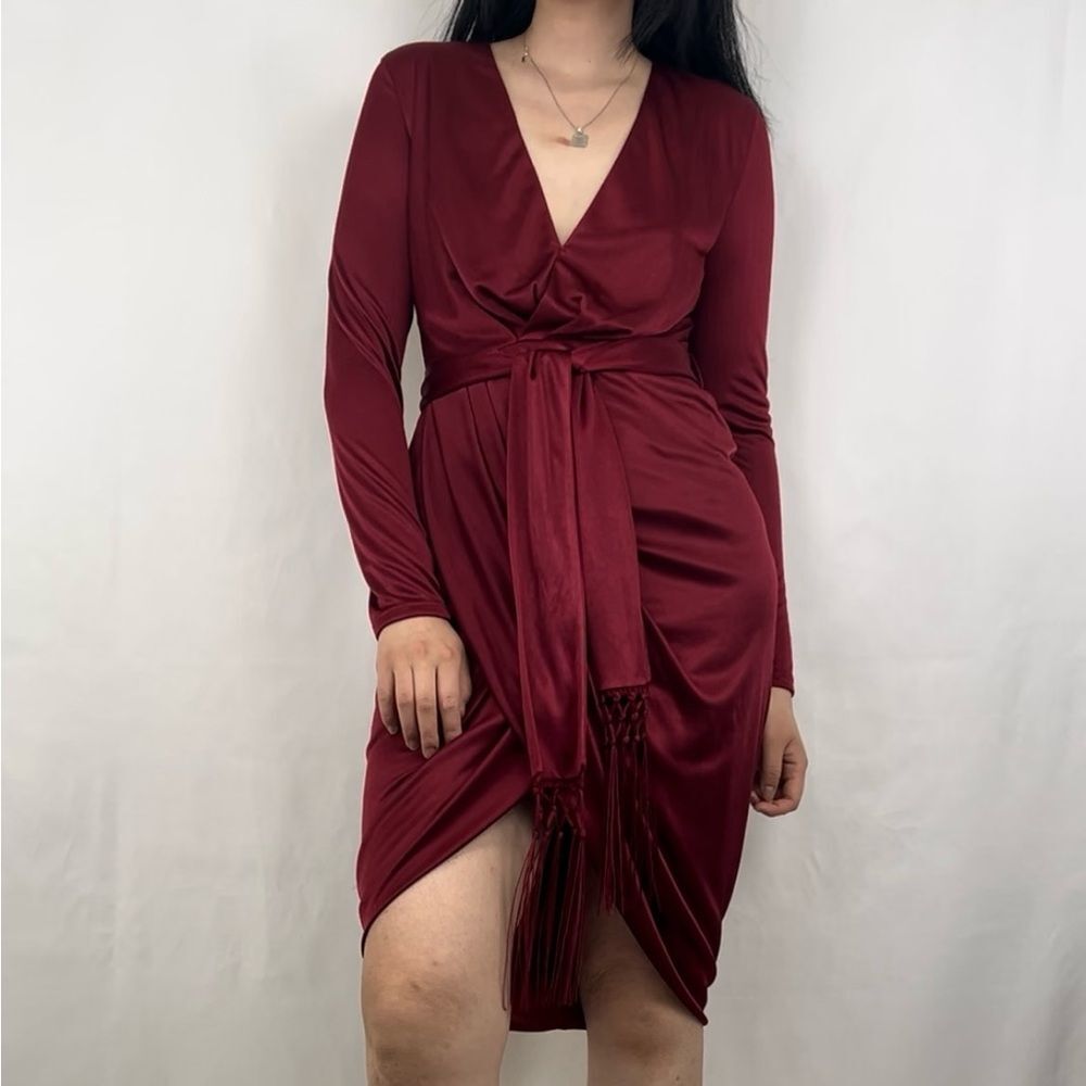 NWOT Altuzarra Target Red Burgundy Long Sleeve Midi Wrap Dress